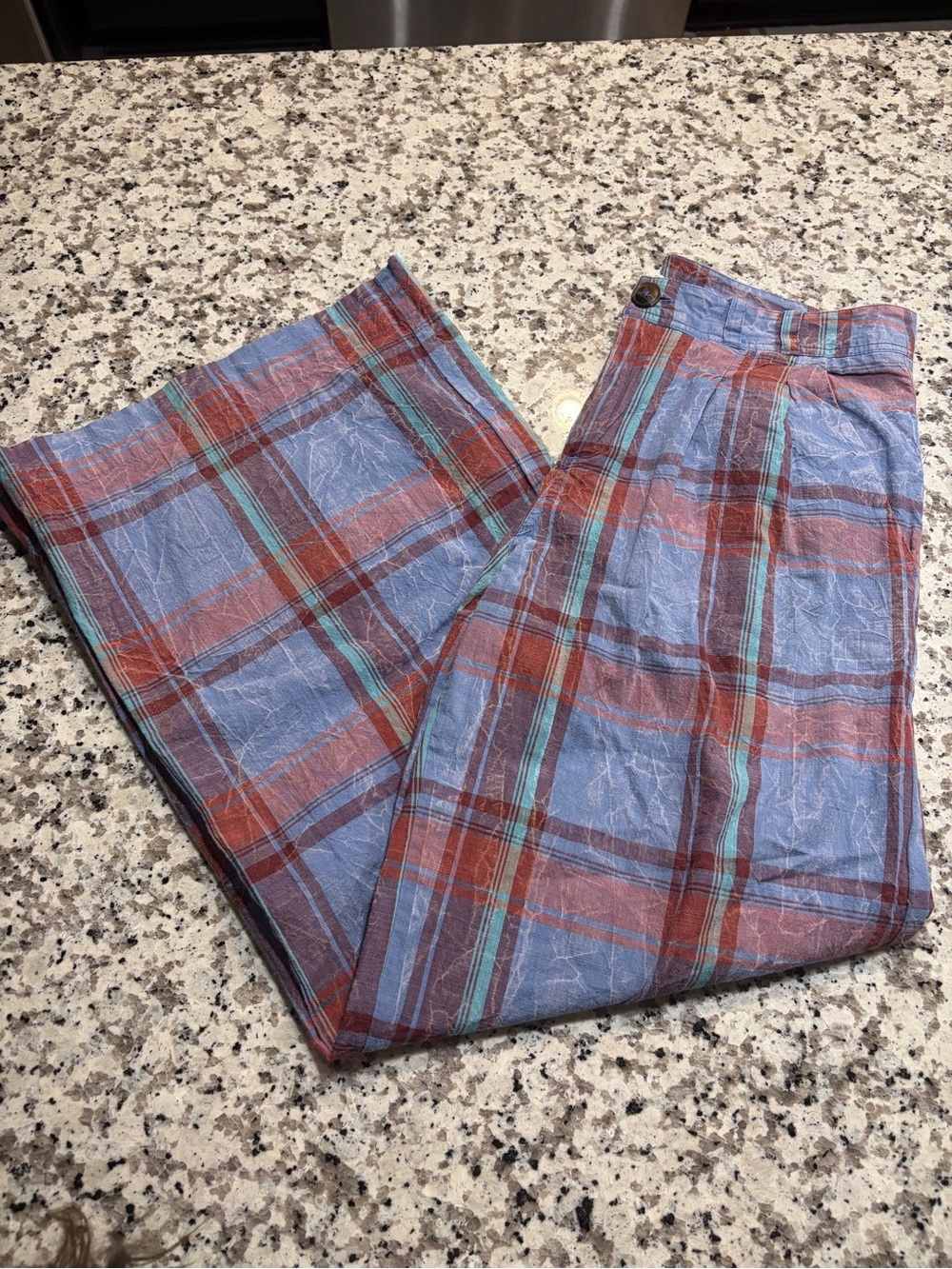 Anthropologie Plaid Chinos Pants  - Light Blue & Rust/ Teal